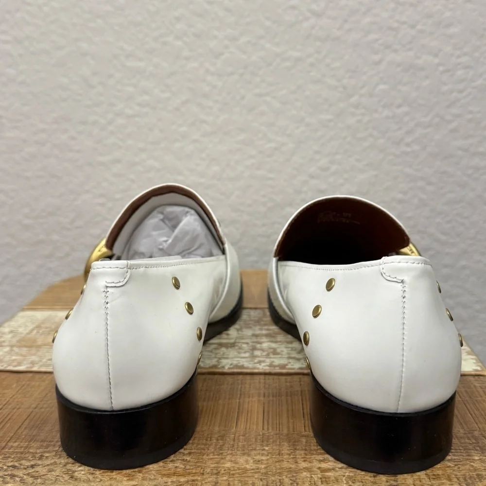 Coach Alexa White Leather Studded Loafer Size 7